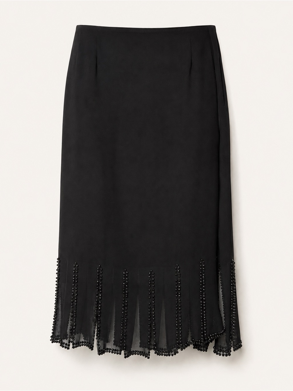 Vintage Metaphor Black Beaded Hem Midi Skirt XL Y2K Sheer Overlay Evening Party